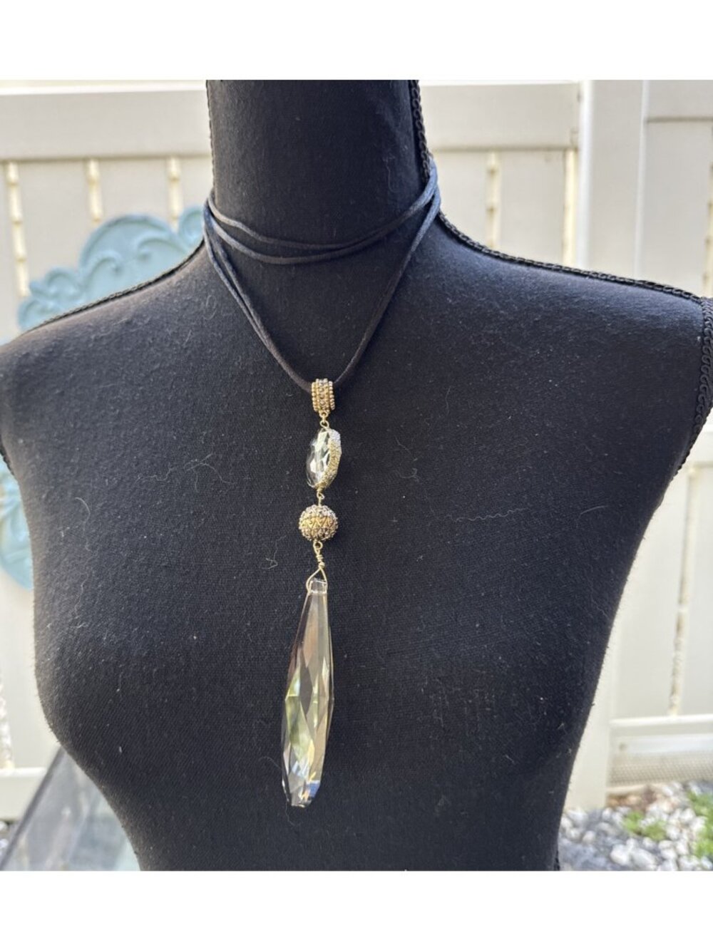 Chicos Silver Gold Tone 22" Beaded Pendant Long Statement Necklace NEW